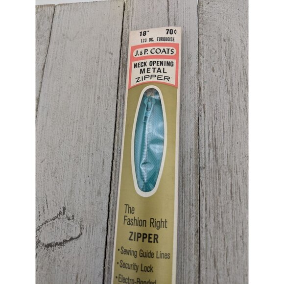 Vintage J&P Coats Neck Opening Metal Zipper 18" Dk Turquoise 123 - Picture 1 of 4